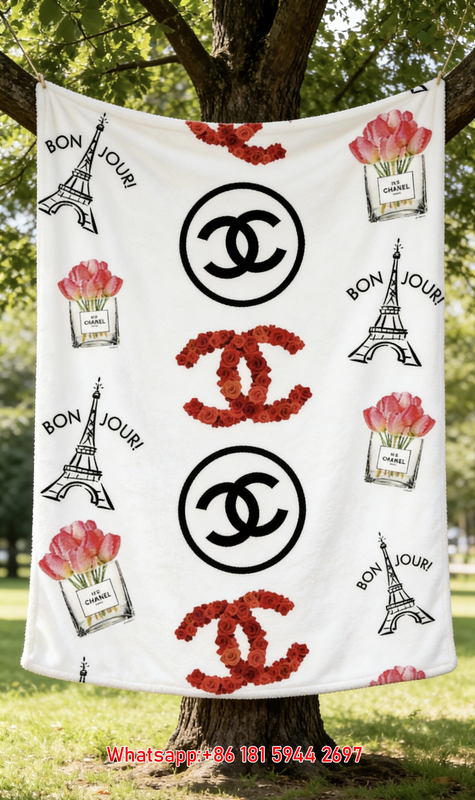 Chanel Paris Eiffel Tower & Rose Flannel Throw Blanket IMG_6898